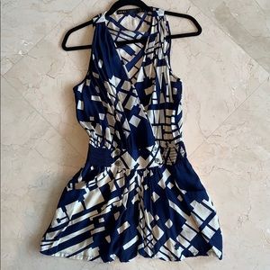 Blue Romper with Button Detail at the Waist